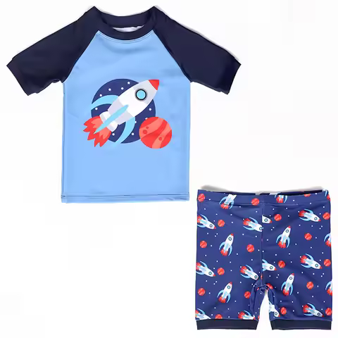 Toddler Boys Swimsuit Sets 2-7 Years Rocket Print 2PCS Boy Swimwear Children Bathing Suit Beachwear 