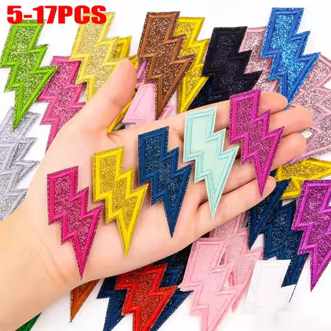 5-17PCS Glitter Lightning Embroidered DIY Cartoon Patch Iron On Patches For Clothing Thermoadhesive