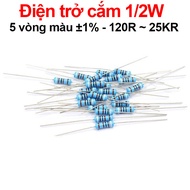 (50 pieces) Plug-in resistor 1/2W 5 color rings ±1% - value 120R to 25KR