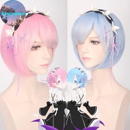 Alittlesearch Hajimeru Isekai Seikatsu Rem Ram Twins Blue Pink Cosplay Wig +Pins Party New MY