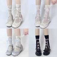 Socks Socks Lace Socks Bowknot Women Lace-Up Lace jk Socks Mesh Socks Calf Pile Socks Lolita Ballet 