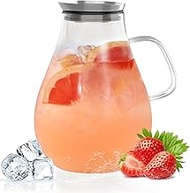 Glass Pitcher With Lid, 2.5 Liter 85 oz Glass Water Pitcher For Fridge, 0.66 Gallon Pitchers With Ha