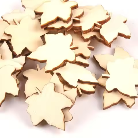 25Pcs 29x33mm Maple Leaf Pattern Unfinished Wood DIY Crafts Scrapbook Wooden Ornaments Handmade Acce