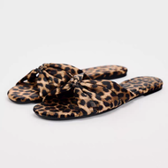 Authentic Spain ZARAˉ Spain Summer New Womens Shoes Leopard Print Round Toe Flat Sandals Bow Open To