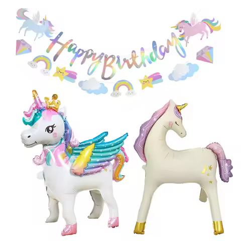 Unicorn Party Banner Garland Standing Unicorn Balloon Kids Girls Birthday Decoration Banner Baby Sho