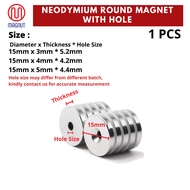 1pcs 15mm*3mm/4mm /5mm - Magnet Bulat Neodymium dengan Lubang / Neodymium Round Magnets with Hole