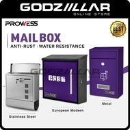 Prowess Outdoor Letter Box | Wall Mounted Post Box Mailbox | Peti Surat Mail Box | Stainless Steel &