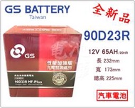 ＊電池倉庫＊全新 GS(統力) 免加水汽車電池 90D23R(55D23R 75D23R加強)