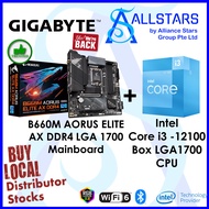 (ALLSTARS : CPU+Mainboard Bundle) Gigabyte B660M Aorus Elite AX DDR4 LGA1700 Mainboard+ Intel Core i3-12100 /Core i5-12400 / 12400f / 12500 / 12600k / 12600kf / 12700 / 12700f / 12700kf Core i7 12th Gen LGA1700 Box Processor Bundle Promo (Warranty 3years)