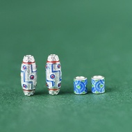 Pure Silver Plain Silver Burnt Blue Silver Nine-Eyed Dzi Beads Water Ripple Barrel Beads Loose Beads
