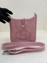香奈兒 Hermes W刻 櫻花粉銀扣 mini evelyne TC皮15cm
