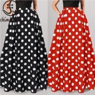 Skirt Polkadots Tema Retro 60an 70an Saloma Pramlee Polka Dot High Waist Party Swing Pleated Dinner 