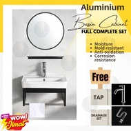 Aluminium Bathroom Basin Cabinet Ceramic Basin Set with Mirror &amp; Shelf Basin Kabinet Bercermin FULL COMBO SET浴室柜