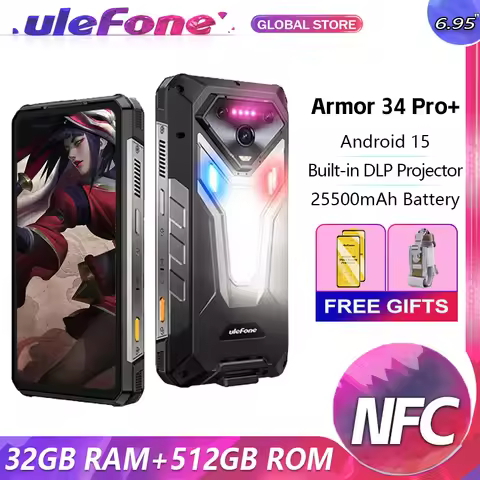 Ulefone Armor 34 Pro+ Projector Rugged Phone 16GB+512GB Night Vision 6.95'' Android 15 Dimensity 730