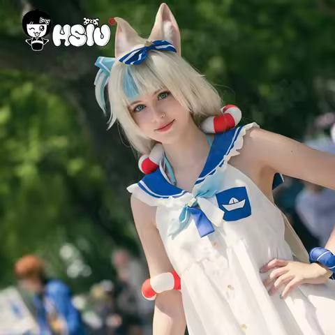 Sameko Saba Cosplay Costume Wig HSIU Blond Long Hai Sailor Suit Outfit Cute Dress Vtuber Hololive Gu