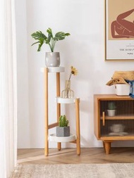 北歐實木花架 客廳落地置物架 陽台室內支架 簡約裝飾牆角擺放三角架