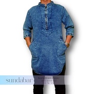 baju kurta muslim denim zipper baju koko kurta zipper denim
