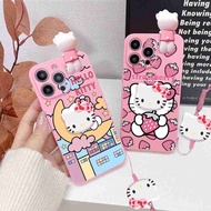 Strawberry Moon Hello Kitty Papa Doll Stand Holder Crossbody Lanyard Soft Phone Case For Samsung S24