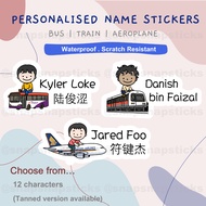 Personalised Name stickers - SBS Bus, SMRT Train, SIA Aeroplane (Water bottle, lunch box, stationari