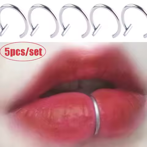 5Pcs Lip Nose Rings Neutral Punk Lip-shaped Ear Nose Clip Fake Diaphragm with Perforated Lip Hoop Bo