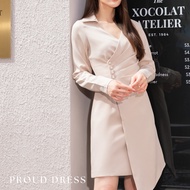[Chercloset]  Proud dress  เดรสทำงาน ออกงาน ดีไซน์จับจีบตรงช่วงอก ชายกระโปรงทรงใหม่ ส่งฟรีมีเก็บปลาย