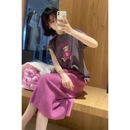 QI HAO Plus Size Summer Skirt Short-Sleeved Top Two-Piece Suit Pear Shape Slightly Fat Wear 0321