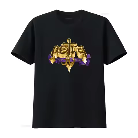 2 SIDES 50th Anniversary Petra Band T Shirt Classic Black S 5XL Gold Cross Purple Ribbon Design U031