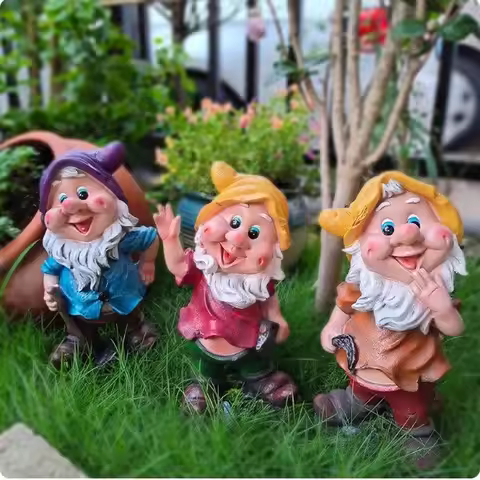 Outdoor Fairy Garden Accessories Courtyard Decoration Cartoon 7 Dwarfs Character Resin Sculpture Vil