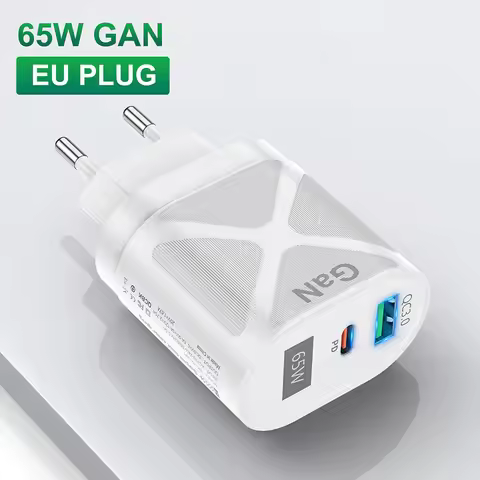 65W USB+Type C Dual Ports GaN Charger Fast Charging QC 3.0 PD33W Fast Charger For iPhone 17 16 15 Pr
