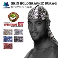 tudung sarung tudung ruffle YEKEHAN-hiphop Skin Holographic Durag蛇纹包头长尾嘻哈头巾帽