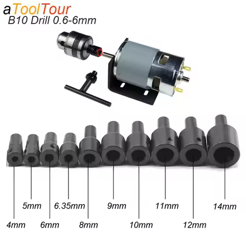 Mini Electric Drill Chuck 0.6mm to 6mm with Adapter for B10 Taper Connector Rod Motor 775 795 895 Po