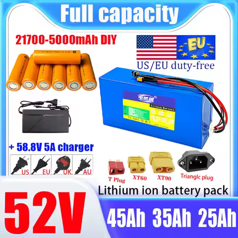 52V 1500W 2000W lithium-ion battery pack 45Ah 35Ah 25Ah 21700 high-power electric vehicle tool with 