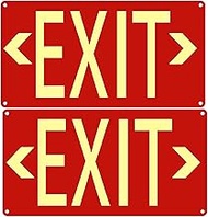 Photoluminescent Exit Sign Aluminum - Adhesive Backing - Glow In The Dark Exit Sign - Removable Arro
