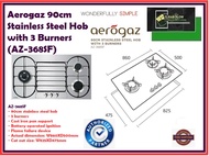 Aerogaz AZ-368SF 90cm stainless steel hob |  3 burners / Cast iron pan support / Battery operated ignition | FREE DELIVERY