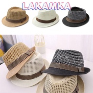 LAKAMKA Sun Cap, Breathable Trilby Straw Fedora Hat,  Short Brim Straw Floral Hat Man