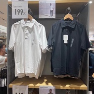 Uniqlo เสื้อเชิ้ตมีปกแขนสั้นสำหรับผู้ชายE451426ห้องลองเสื้อผลิตผ้าฝ้ายนุ่มใส่ในฤดูร้อนเสื้อโปโล