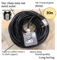 (READY STOCK) (20-30m) HEAVY DUTY TRS Cable Ums 13amp single metal clad switch c/w fajar 2.5mm x3c t