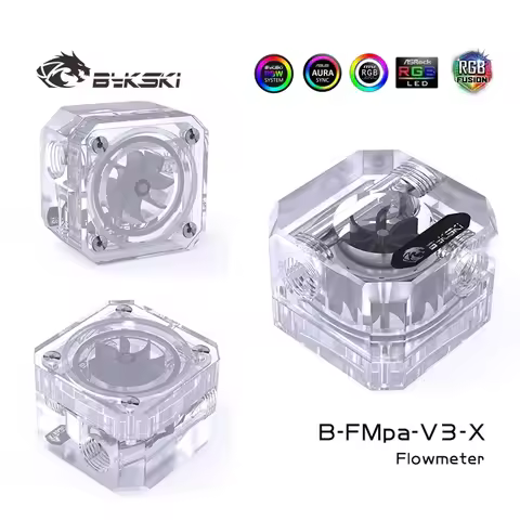 Bykski B-FMpa-V3-X,RGB Cuboid Acrylic Water Flow Meter Flowmeter Monitoring for Computer Water Cooli