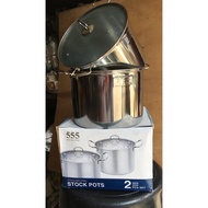 StockPot Pan Set Stock Pot 28.30cm 2 pcs / 555 Stainless Steel/ with Glass Lid