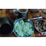 Black sauce vegetarian ginger kunyit yellow rice 素黑酱黄姜饭