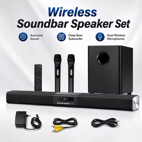 Powerful Bass 2.1 Soundbar With Subwoofer Wireless Karaoke Microphone Bluetooth 5.3 Home Theater Aud