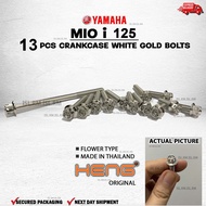 ¤✼∈Yamaha Mio i 125 / M3  original heng white gold bolts for Crankcase 13pcs Set Made in Thailand