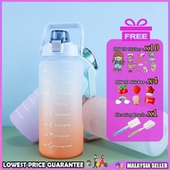 Botol Air 2000ML FREE 2D3D Stickers FREE Brush 2L Water Bottle 2000ML Water Bottle With Straw Air Bo