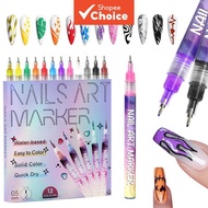 12 Colors Nail Art Pens Set, Nail Art Pens for Painting Nails, Nail Doodle Pens, 3D DIY Nail Art Mar