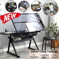 Drafting Gl Table With Extra Side Table Drawers And Leather Padded Stool Study Desk