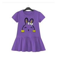 Children's Pleated Dress with Emo Rabbit Motif Ages 2-9 Years/ Children's Pleated Dress with Emo Rab