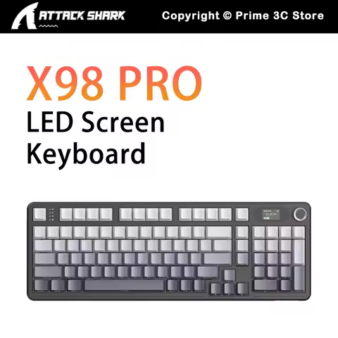 Attack Shark X98 Pro Tri-Mode Mechanical Keyboard 98 Keys TFT Screen CNC Knob Hot-Swap Gasket Mount 