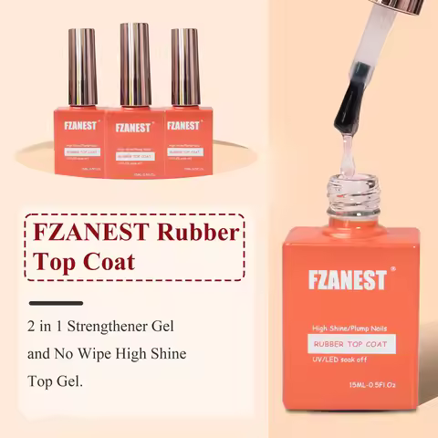 FZANEST Rubber Top Coat 15ML Gel Nail Polish Ultra Shine No Wipe Thick Top Coat Strengthen Enhanced 