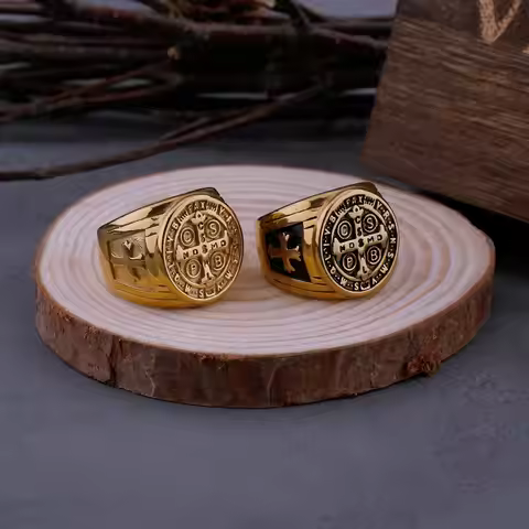 Vintage Religious Saint Benedict's Christian Cross Ring Mens Punk Hip Hop Biker Stainless Steel Jewe