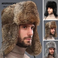 MEIFEISEWU Faux Rabbit Fur Hat, Thickened Ear Protection Fur Bomber Hat, Soft Winter Warm Windproof 
